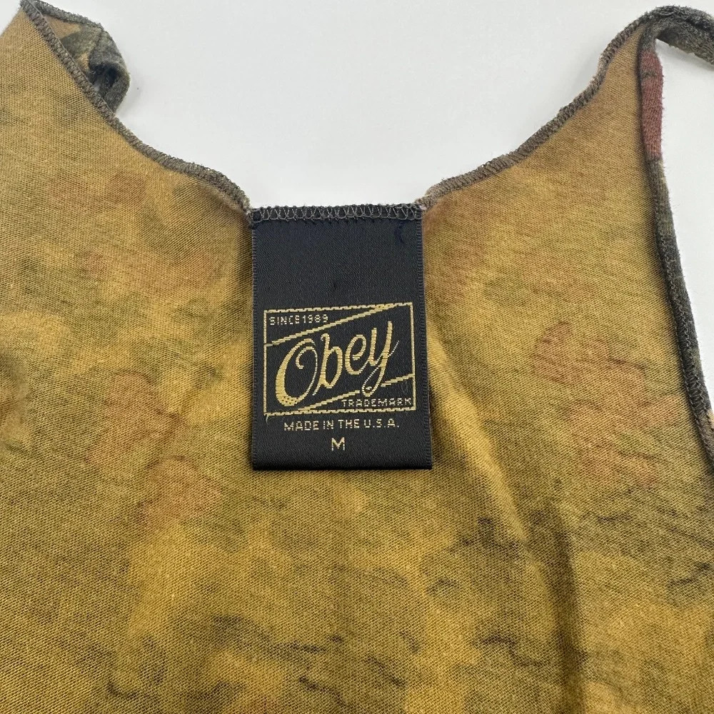 Obey Camoflouge Tank Top Womens M Lightweight Racer Back Green Brown Logo - Picture 3 of 6